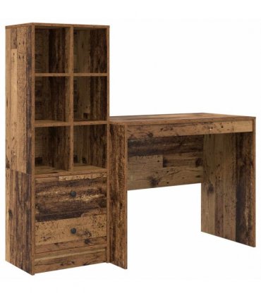 vidaXL Desk with Drawer with Shelf with Storage 2 pcs Old Wood