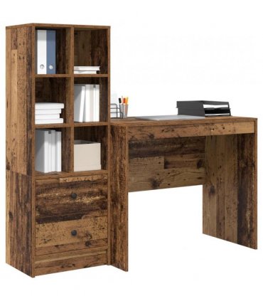 vidaXL Desk with Drawer with Shelf with Storage 2 pcs Old Wood