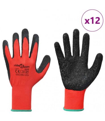 vidaXL Work Gloves 12 pcs Red and Black 11 / XXL Latex Coating
