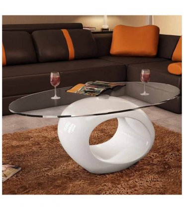 vidaXL Coffee Table with Oval Glass Top High Gloss White