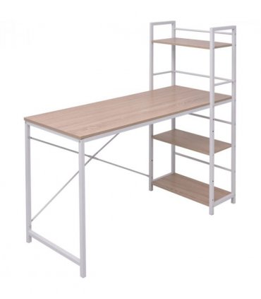 vidaXL Desk with 4-Tier Bookcase Oak