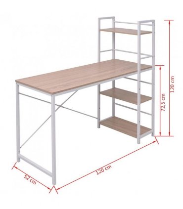 vidaXL Desk with 4-Tier Bookcase Oak