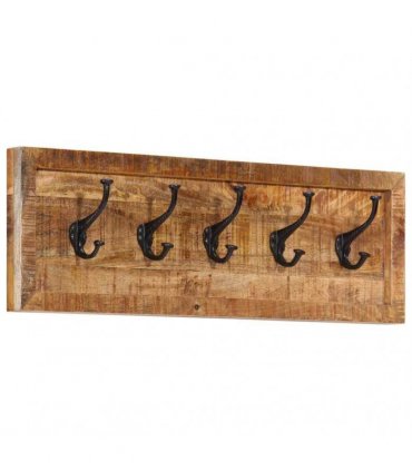 vidaXL Wall-mounted Coat Rack with 5 Hooks Solid Wood Mango