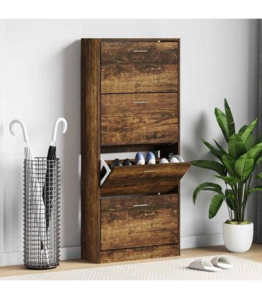 vidaXL Shoe Cabinet Smoked Oak 63x24x147 cm Engineered Wood