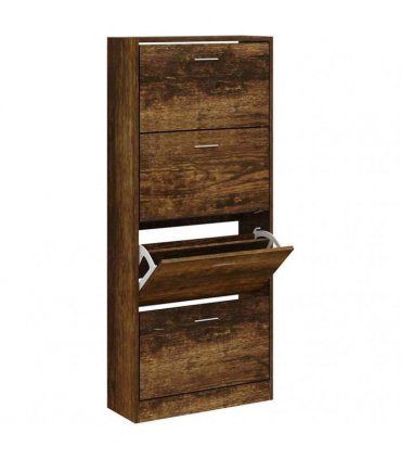 vidaXL Shoe Cabinet Smoked Oak 63x24x147 cm Engineered Wood