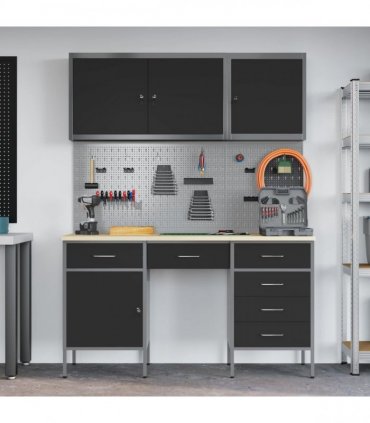 vidaXL Work Cabinet with Drawer 8 pcs Black Engineered Wood and Steel