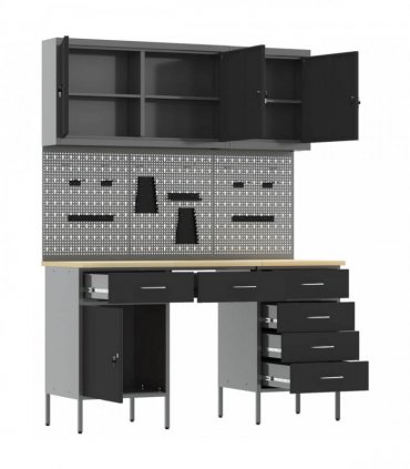 vidaXL Work Cabinet with Drawer 8 pcs Black Engineered Wood and Steel