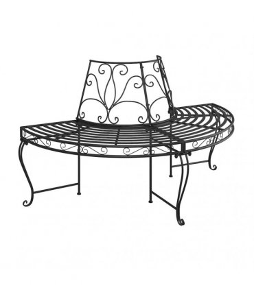 vidaXL Tree Bench | Black | Steel | Half Round | Decorative Inlays