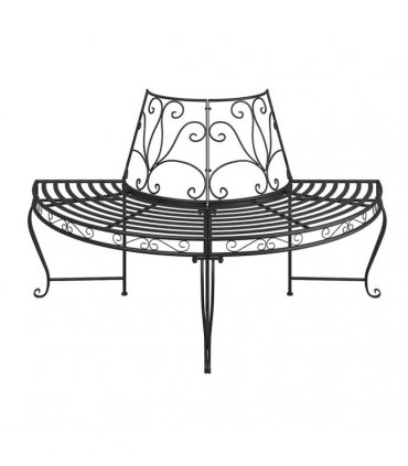 vidaXL Tree Bench | Black | Steel | Half Round | Decorative Inlays
