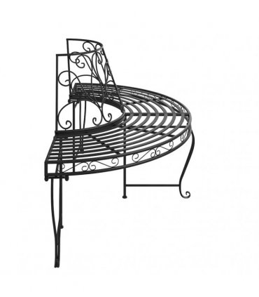 vidaXL Tree Bench | Black | Steel | Half Round | Decorative Inlays