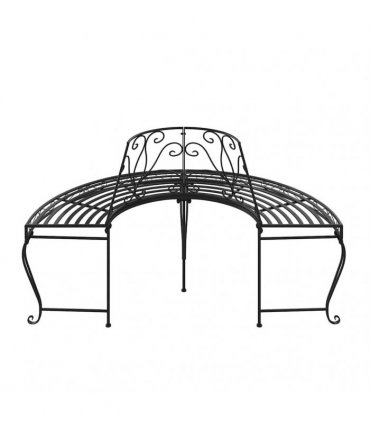 vidaXL Tree Bench | Black | Steel | Half Round | Decorative Inlays