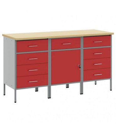 vidaXL Work Cabinet with Drawer 3 pcs Red and Grey 150 x 55 x 85 cm