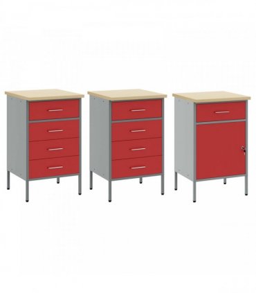 vidaXL Work Cabinet with Drawer 3 pcs Red and Grey 150 x 55 x 85 cm