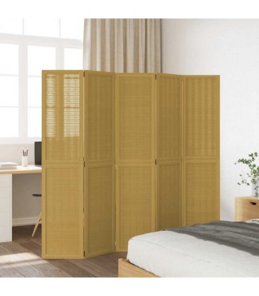 vidaXL Room Divider 5 Panels Brown Solid Wood Paulownia