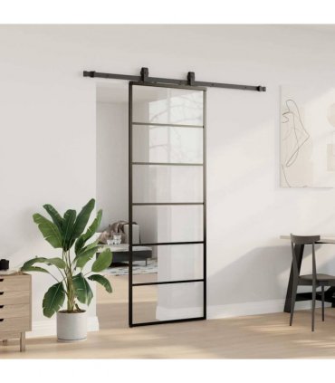 vidaXL Sliding Door with Hardware Set Black 76x205 cm ESG Glass