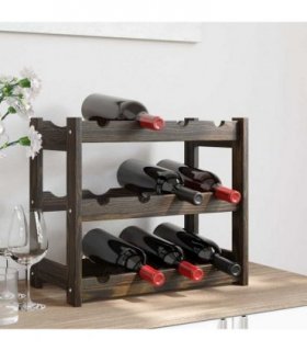 vidaXL Wine Rack for 12 Bottles Black Solid Wood Pine