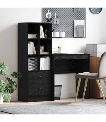vidaXL Desk with Drawer with Shelf with Storage 2 pcs Black Oak