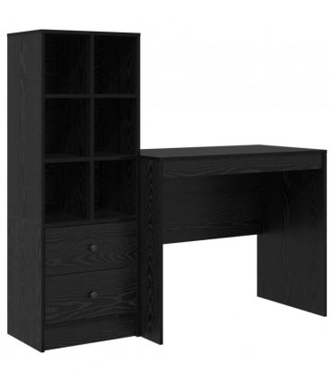 vidaXL Desk with Drawer with Shelf with Storage 2 pcs Black Oak