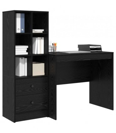 vidaXL Desk with Drawer with Shelf with Storage 2 pcs Black Oak