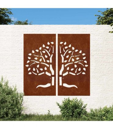 vidaXL Garden Wall Decorations 2 pcs 105x55 cm Corten Steel Tree Design
