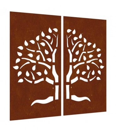 vidaXL Garden Wall Decorations 2 pcs 105x55 cm Corten Steel Tree Design