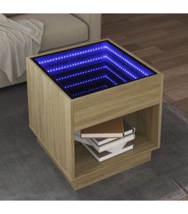 vidaXL Coffee Table with Infinity LED Sonoma Oak 50x50x50 cm