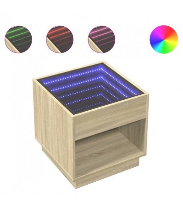 vidaXL Coffee Table with Infinity LED Sonoma Oak 50x50x50 cm