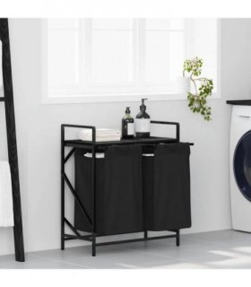 vidaXL Laundry Basket 2 Compartments with Shelf Black Oak