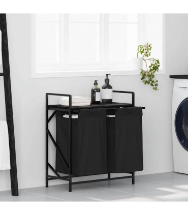 vidaXL Laundry Basket 2 Compartments with Shelf Black Oak