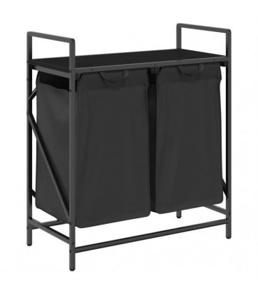 vidaXL Laundry Basket 2 Compartments with Shelf Black Oak