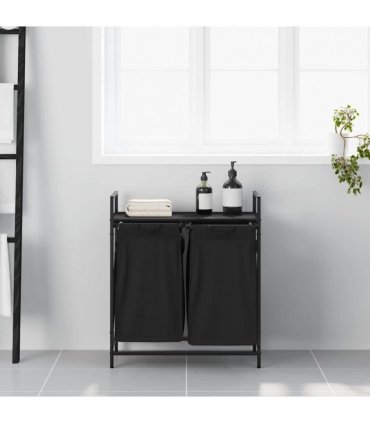 vidaXL Laundry Basket 2 Compartments with Shelf Black Oak