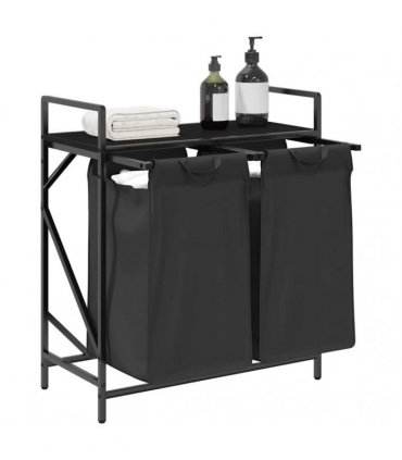vidaXL Laundry Basket 2 Compartments with Shelf Black Oak