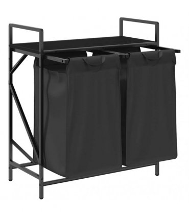 vidaXL Laundry Basket 2 Compartments with Shelf Black Oak