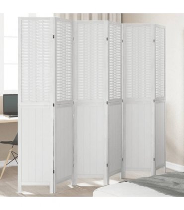 vidaXL Room Divider 6 Panels White Solid Wood Paulownia