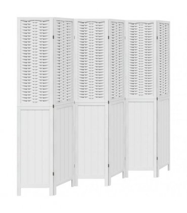 vidaXL Room Divider 6 Panels White Solid Wood Paulownia
