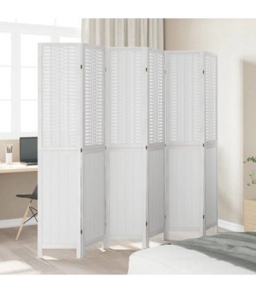 vidaXL Room Divider 6 Panels White Solid Wood Paulownia