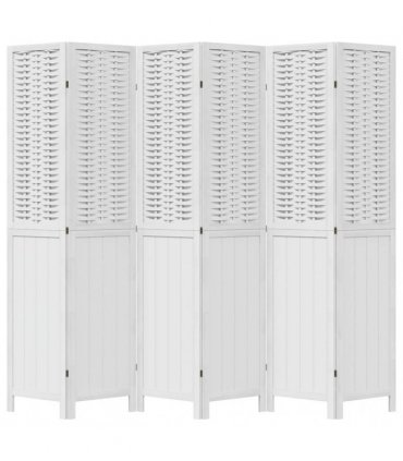 vidaXL Room Divider 6 Panels White Solid Wood Paulownia