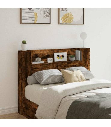 vidaXL Headboard Cabinet with LED Smoked Oak 140 x 16.5 x 103.5 cm