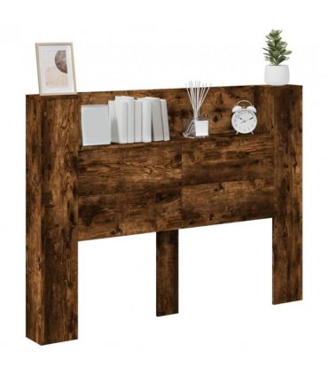vidaXL Headboard Cabinet with LED Smoked Oak 140 x 16.5 x 103.5 cm