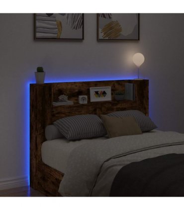 vidaXL Headboard Cabinet with LED Smoked Oak 140 x 16.5 x 103.5 cm
