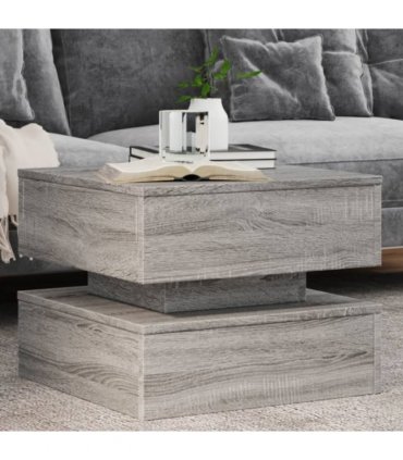 vidaXL Coffee Table with LED Lights Grey Sonoma 50x50x40 cm