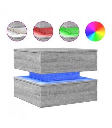 vidaXL Coffee Table with LED Lights Grey Sonoma 50x50x40 cm