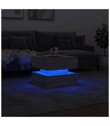 vidaXL Coffee Table with LED Lights Grey Sonoma 50x50x40 cm