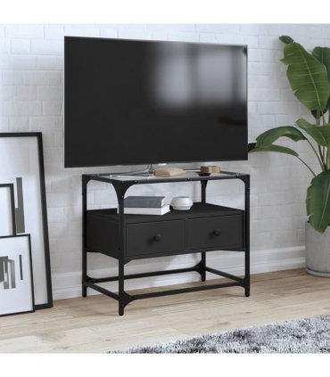 vidaXL TV Cabinet with Glass Top Black 60x35x51 cm Engineered Wood