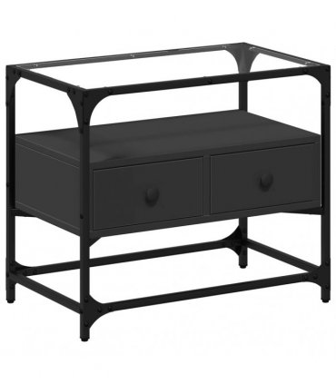 vidaXL TV Cabinet with Glass Top Black 60x35x51 cm Engineered Wood