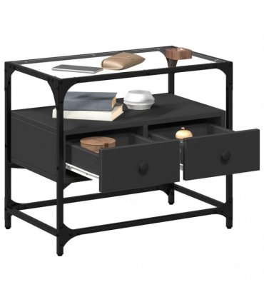 vidaXL TV Cabinet with Glass Top Black 60x35x51 cm Engineered Wood