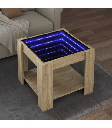 vidaXL Coffee Table with LED Sonoma Oak 53x53x45 cm Engineered Wood