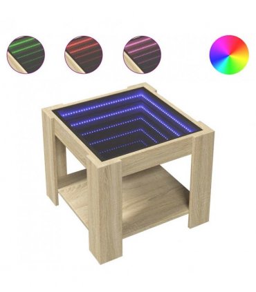 vidaXL Coffee Table with LED Sonoma Oak 53x53x45 cm Engineered Wood