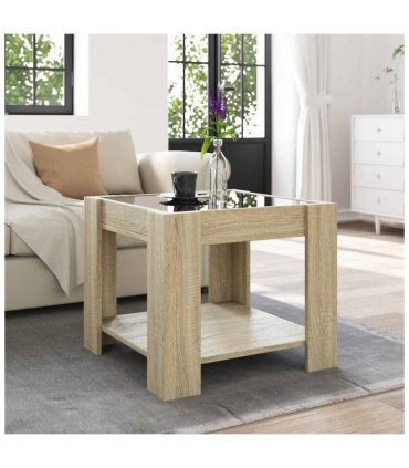 vidaXL Coffee Table with LED Sonoma Oak 53x53x45 cm Engineered Wood