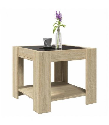 vidaXL Coffee Table with LED Sonoma Oak 53x53x45 cm Engineered Wood